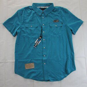 Rock & Roll Denim Tek Men's LG Short Sleeve Solid Ripstop Snap Shirt Peacock